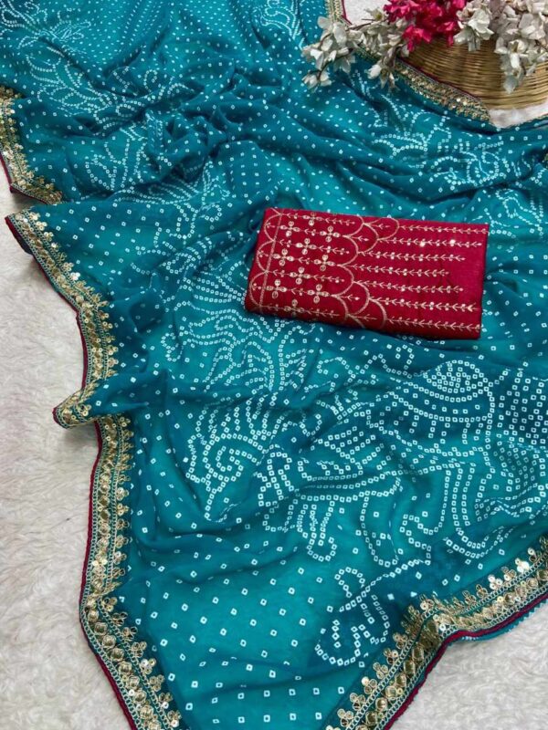 RC Bandhej Georgette heavy Coding Sequence border Saree