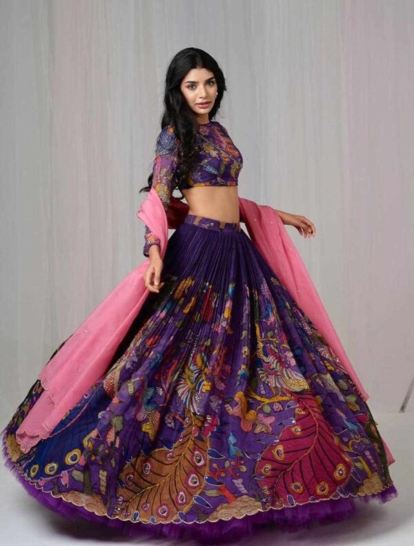 PC 458 – Cotton Kalamkari Print Lehenga Set (Purple)