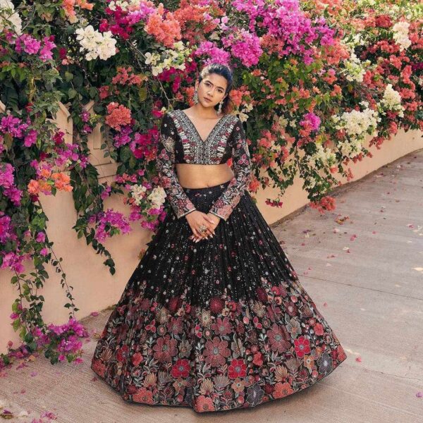 QRC 286 – Elegant Black Fox Georgette Lehenga