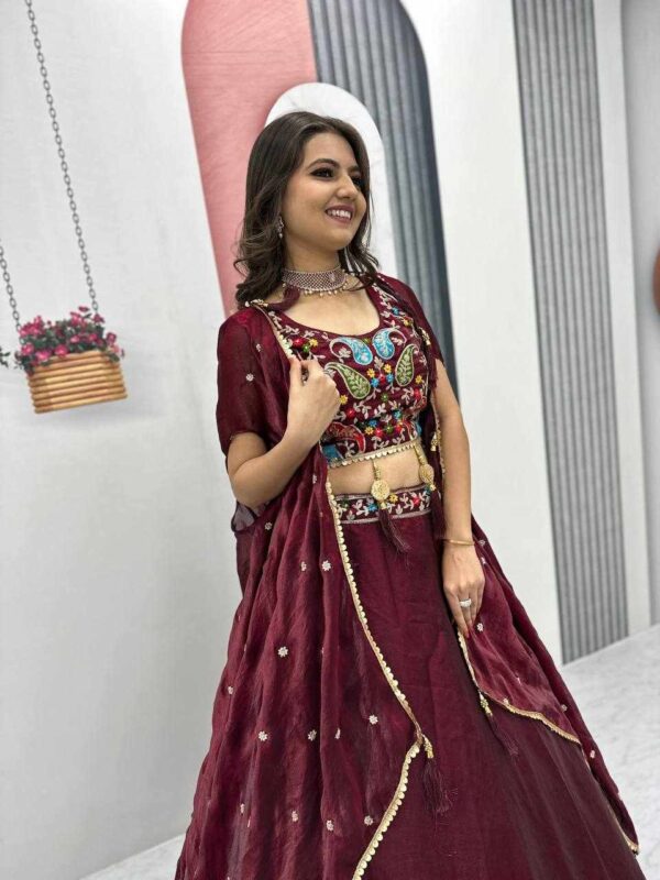 PC 501 Maroon – Heavy Embroidered Fendy Lehenga with Shrug Dupatta
