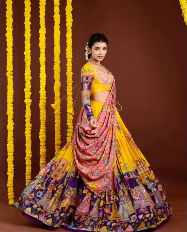 🌼 PC 462 – Yellow Kalamkari Lehenga Set