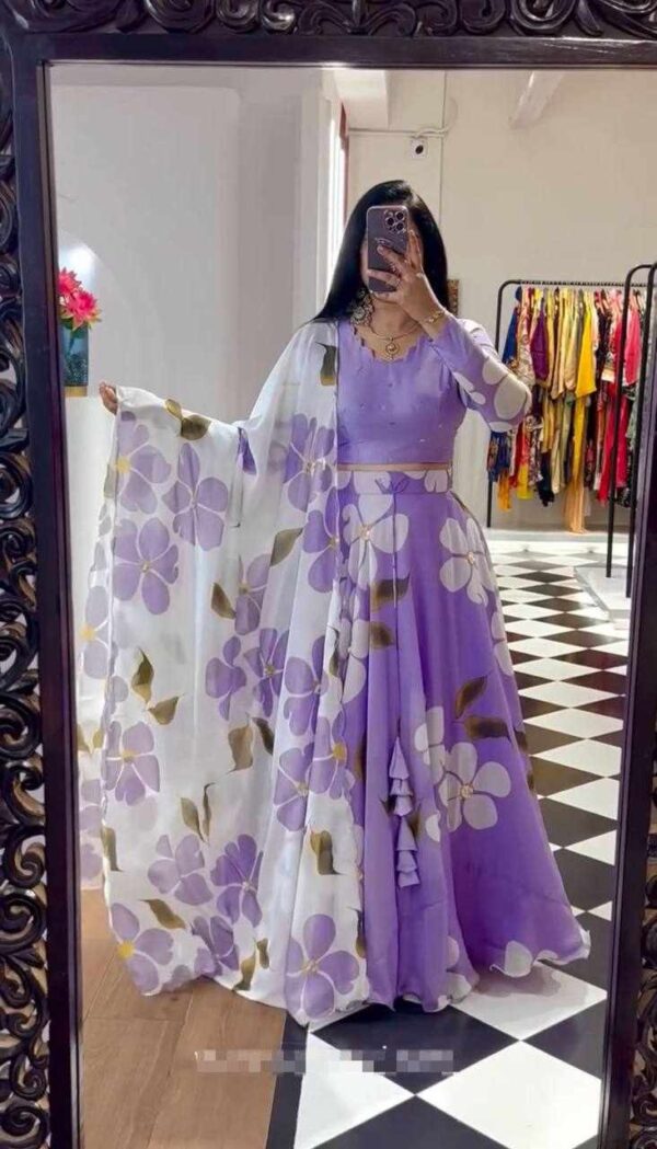 💜 PC 441 – Purple Fox Georgette Lehenga Set