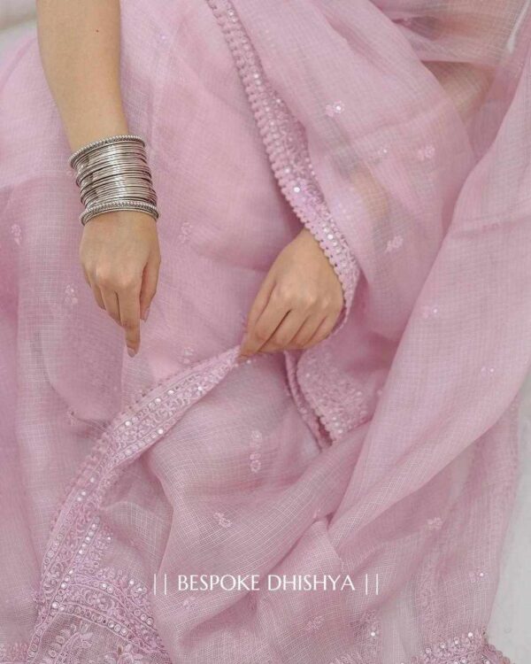 ✨ NC 5445 – Heavy Kota Chex Sequin & Thread Embroidery Saree