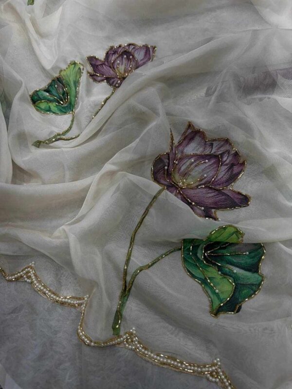 🤍 NC 5386 Soft Organza White Beautiful Floral Print Saree