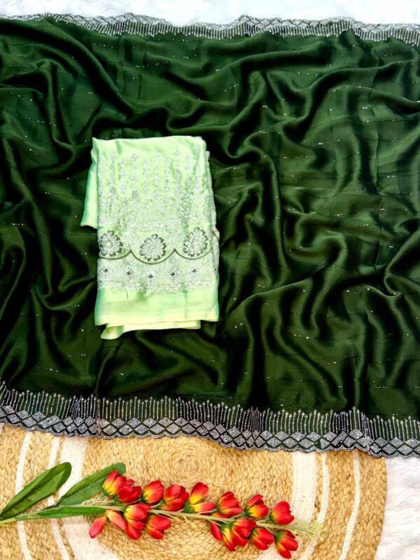 RC chiffon sequins green beautiful saree