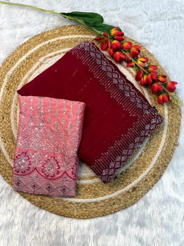 RC chiffon sequins red beautiful saree